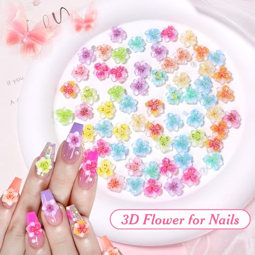 3D Flower Nail Charms with Pearls and Caviar Beads - 100 Pcs