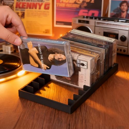 QUPIVA 1PC Black Cassette Tape Storage Holder - 10 Slots, No Assembly Needed