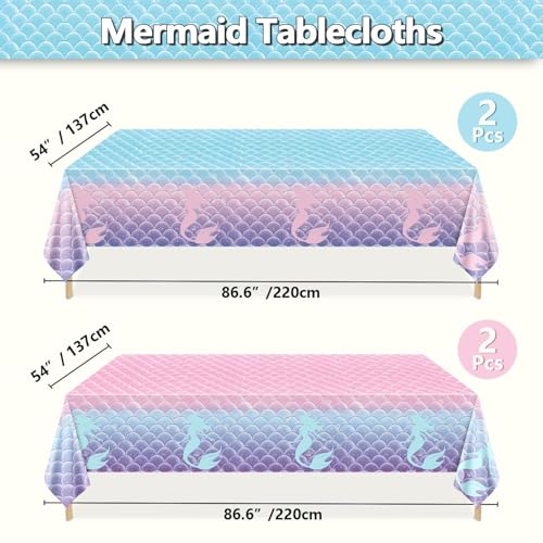 4 Pcs Mermaid Party Tablecloths, Disposable Under The Sea Table Covers