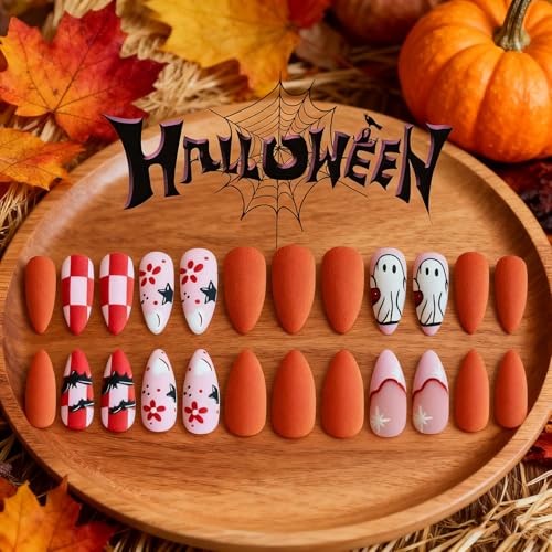 Halloween Press on Nails Medium Almond Matte False Nails 24PCS
