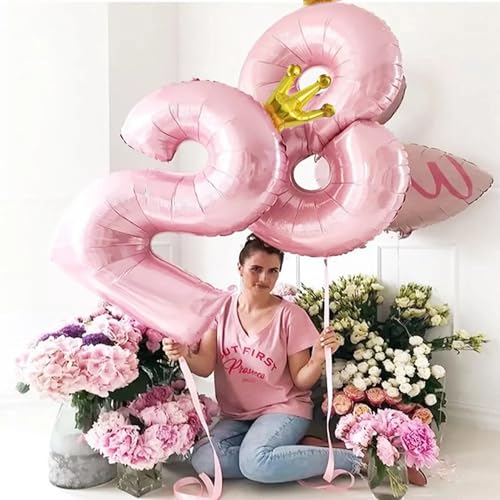 40 Inch Baby Pink Crown Number 27 Balloon Set for Celebrations