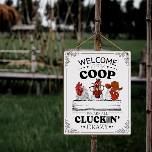 Funny Rooster Kitchen Sign - Wooden Hanging Wall Plaque 8x10