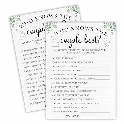 Bridal Shower Game Cards - Who Knows the Couple Best? | Eucalyptus Theme | 30 Guests