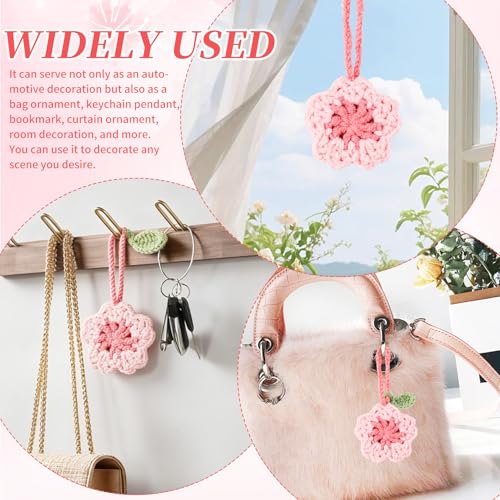 Handmade Crochet Cherry Blossom Car Hanging Ornament - Cute Aesthetic Decor