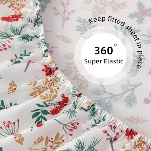 King Size Bed Sheets Set with Christmas Tree Pattern - Deep Pocket, Soft Microfiber, 4 Pieces