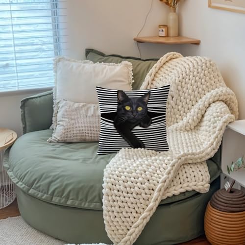 Funny Black Cat Pillow Cover 18x18 - Whimsical Home Decor