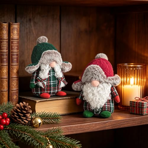 Christmas Plush Gnomes Set of 2 with Red Green Gray Variations for Holiday Decor