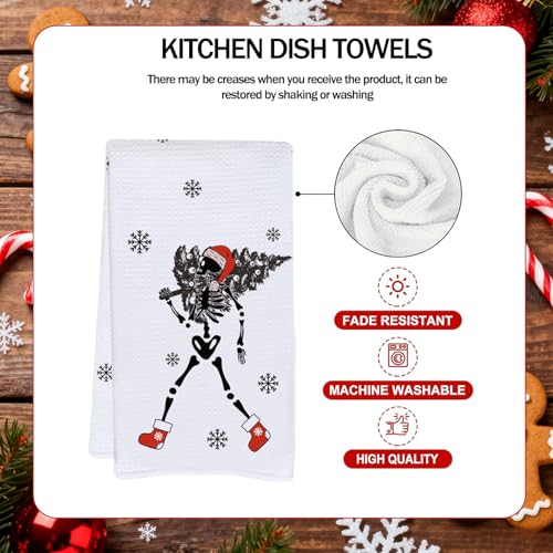 SolarGlory 4-Piece Gothic Christmas Kitchen Towels, Skeleton Dish Towels