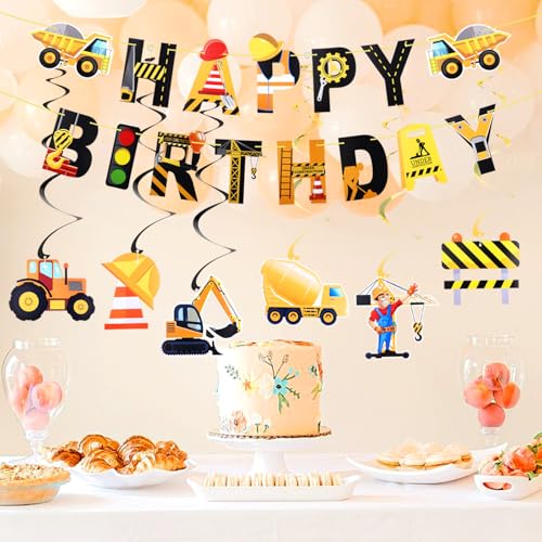 Galaton 21-Piece Construction Birthday Party Decorations Kit with Banner and Hanging Swirls
