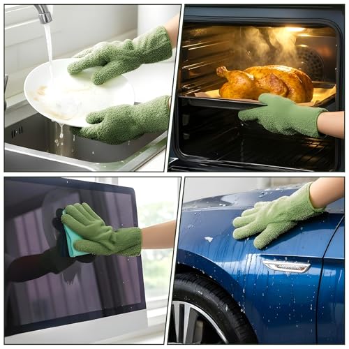 Dark Green Microfiber Dusting Gloves for Houseplants - 2 Pack