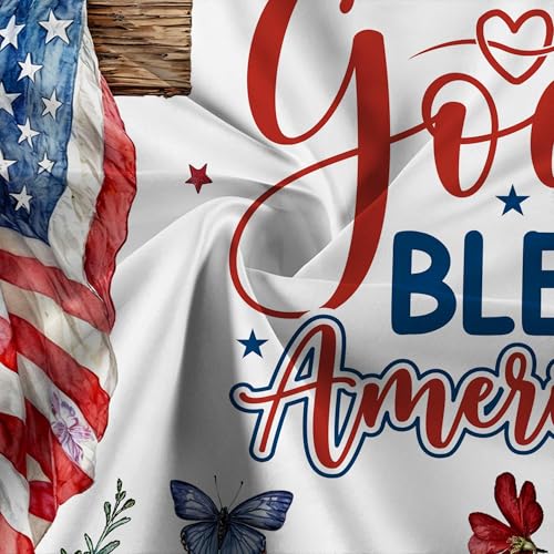 BATRUG Patriotic American Flag Shower Curtain - 70x70in Floral Cross