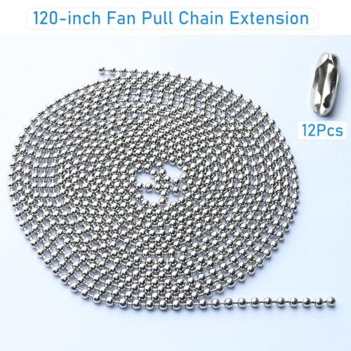 Aceple 120-Inch Ceiling Fan Pull Chain Extension with 12 Connectors, Silver