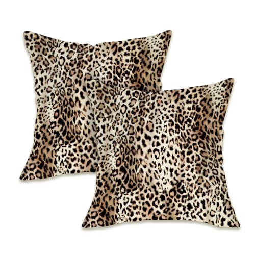 Leopard Print Throw Pillow Covers 18x18 - Set of 2 Cotton Linen