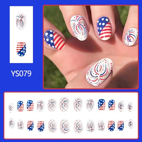 FOXIIU Independence Day Press On Nails Patriotic French False Nails