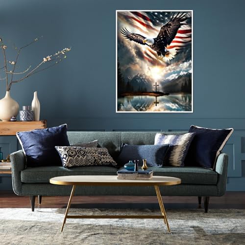 5D Eagle Cross Diamond Painting Kit - Independence Day Art 11.8x15.7in