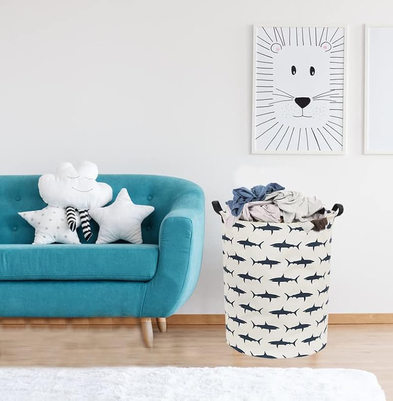 Shark Kids Laundry Hamper - Large Collapsible Canvas Toy Storage Basket