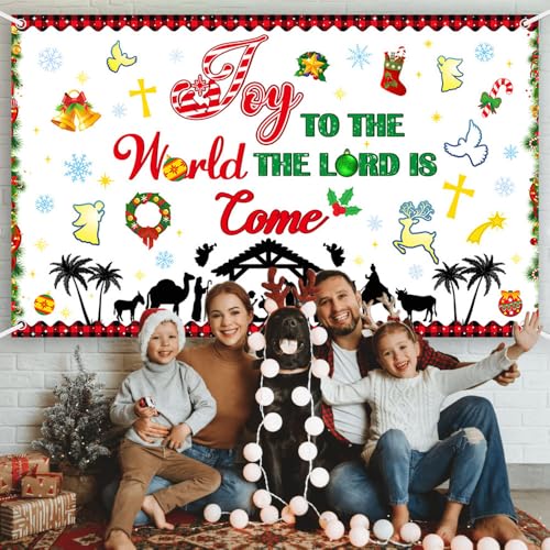 5.9x3.6ft Christmas Nativity Backdrop Joy to The World Religious Photography Banner