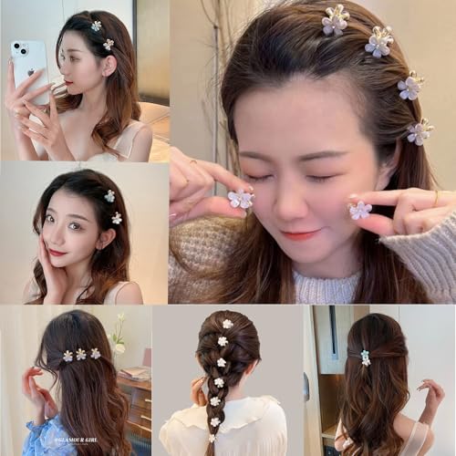 ASVNRES Mini White Rhinestone Flower Hair Claw Clips 10-Pack