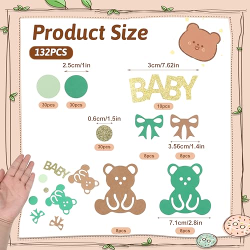 132 Pcs Bear Confetti for Baby Showers & Parties - Cream & Brown