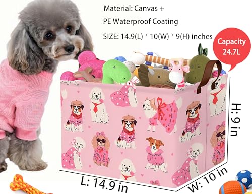 Pink Dog Toy Basket Collapsible Storage Bin for Pet Supplies - Large