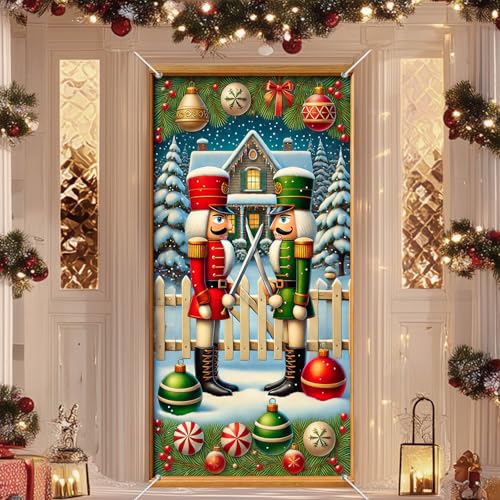 Nutcracker Twins Christmas Door Cover Banner 71x35 Inch - Holiday Decor
