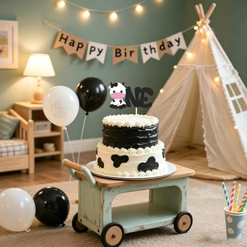 Cow 1st Birthday Cake Topper | Farm Animal Party Decoration