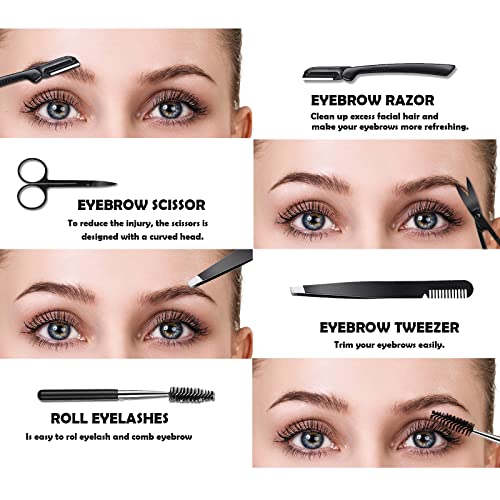 5-Piece Eyebrow Grooming Kit with Razor, Tweezer, Scissor, Eyelash Curler & Storage Bag