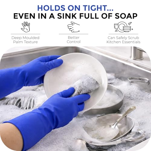 LADWA Reusable Dishwashing Gloves - Non-Slip, Waterproof, Blue (Pack of 1)