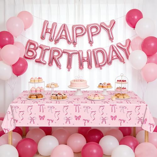3 Pack Pink Bow Tablecloths - Waterproof Disposable Covers for Parties