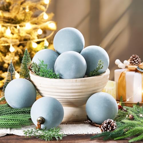 Dusty Blue Velvet Christmas Ball Ornaments - 12 Pack, 4 Inch - Variation of Dusty Blue
