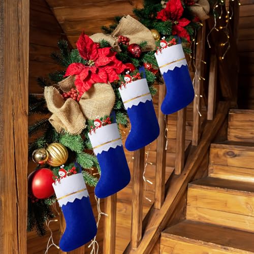 Blue Christmas Felt Stockings Bulk Set - 14.7 x 9.45 Inches, 12 Pcs