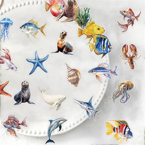 50 Pcs Marine Life Stickers Waterproof Sea Animal Decals for Water Bottles