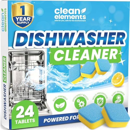 Clean Elements Dishwasher Cleaner Tablets & Deodorizer Pack of 24 - Deep Cleaning & Descaling