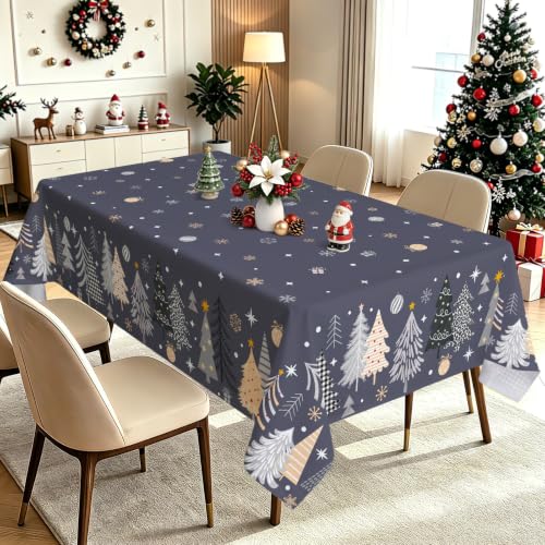 Christmas Pine Tree Snowflake Rectangle Table Cloth 60x84 Inch - Grey