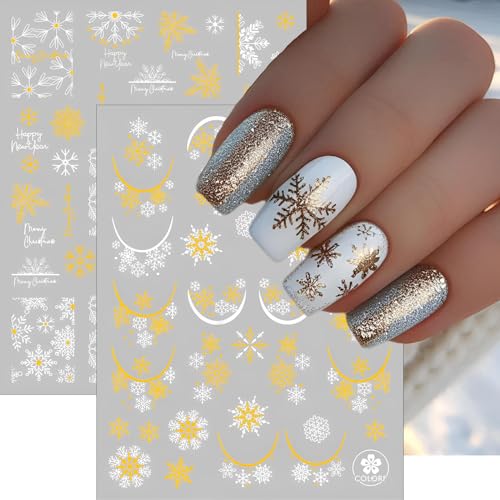 Christmas Snowflake Nail Stickers 3D Gold White Winter Decals