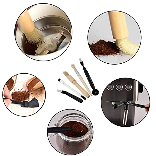 Coffee Cleaning Brush Set - 5 Pack Wood & Nylon Brushes