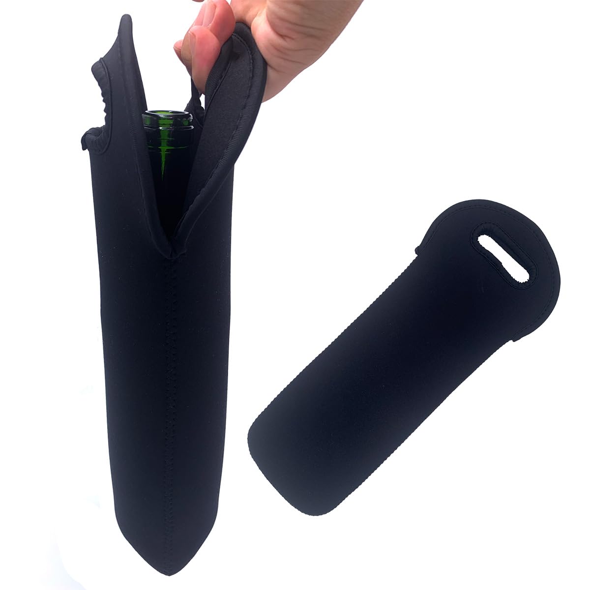 Neoprene Wine Bottle Carry Tote, Wine Bottle Bag for Wine Beer Water Bottles, Wine Cooler Bag, Black