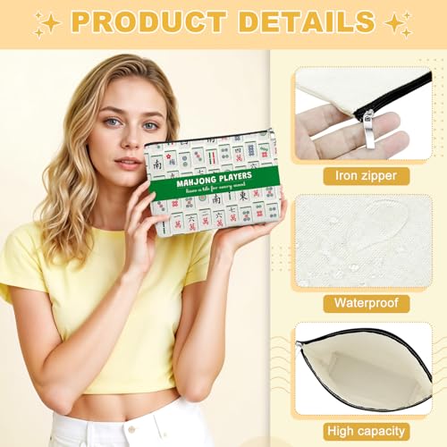 Mahjong Makeup Bag - Cotton Linen Cosmetic Pouch Gift for Players