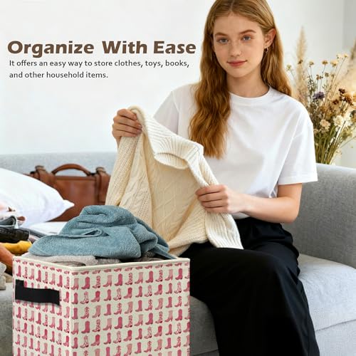 Collapsible Western Pink Cowgirl Boots Storage Box Bin - Western-6