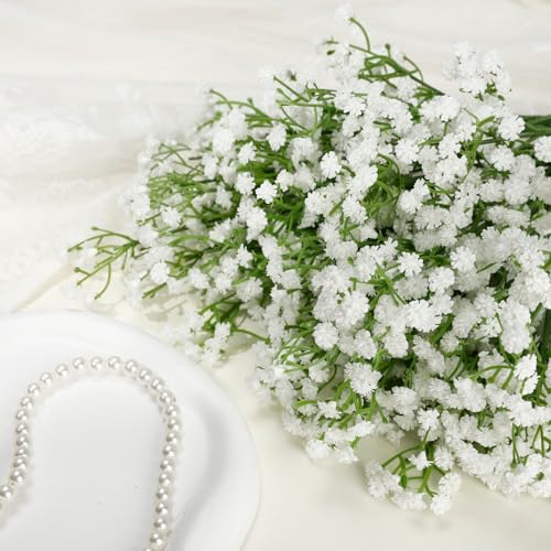 42 Pcs White Artificial Baby's Breath Flowers - Real Touch Faux Floral Arrangements for Weddings & Decor