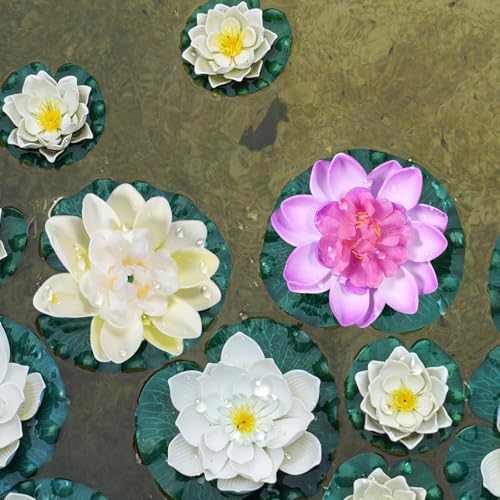 Artificial Floating Lotus Flowers Set - 10cm Water Garden Pond Decor