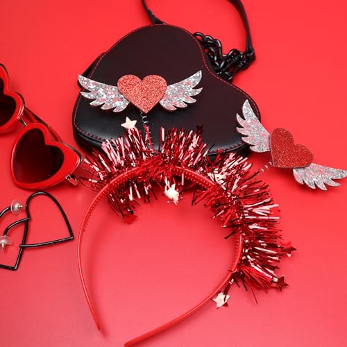 Needzo Valentine's Day Heart Bopper Headband with Sparkly Angel Wings