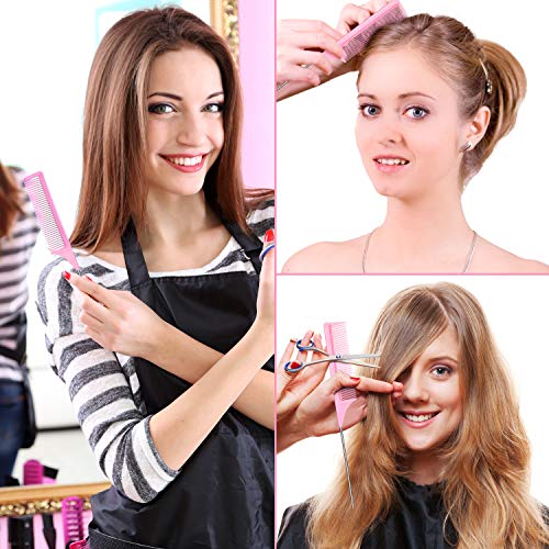 Leinuosen 3 Pack 9 Inch Carbon Fiber Rat Tail Comb with Metal Pick Pink