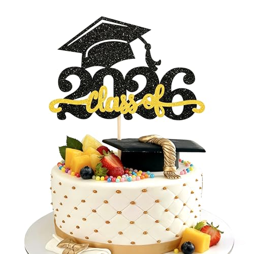 Congrats Grad 2026 Cake Topper - Glitter Graduation Decoration