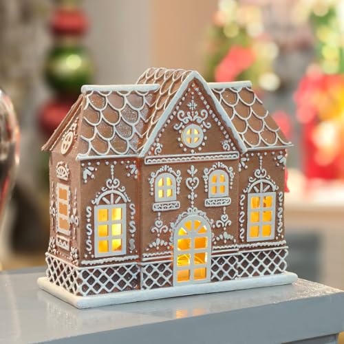 Medium Gingerbread House Decor with LED Light - Christmas Village Figurine