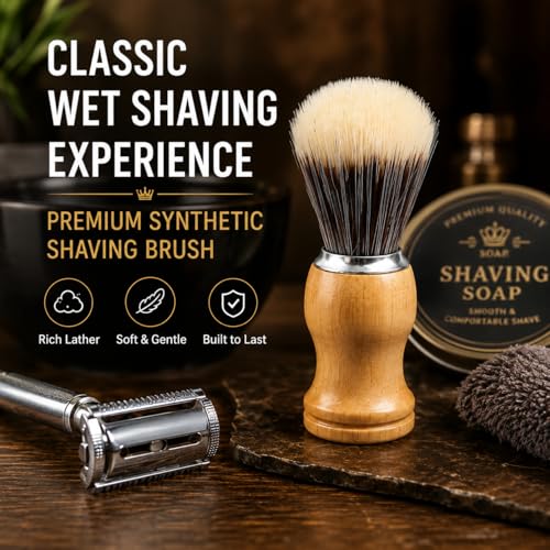 LUXXII Men's Shaving Brush - Synthetic Bristle Beard Shave Brush with Ergonomic Wooden Handle for Wet Shaving