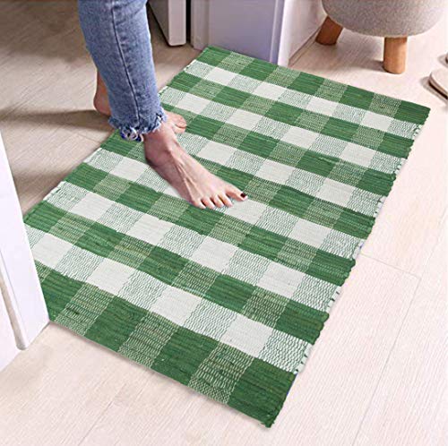 GLAMBURG Buffalo Check Plaid Rug, 22x34 Green Cotton Farmhouse Area Rug