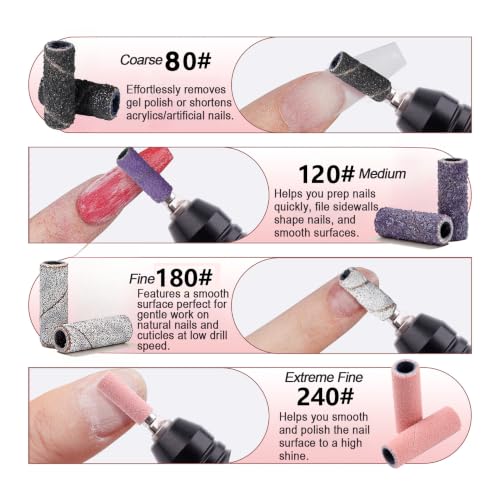Haozher 135Pcs Nail Drill Sanding Bands Set with 3.1mm Mandrel Bit