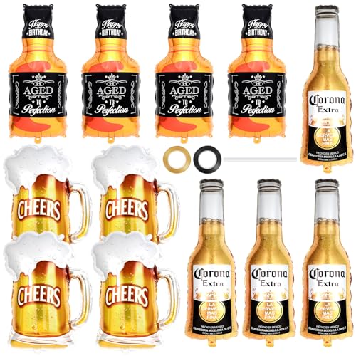 12-Piece Beer & Whiskey Foil Balloon Set for Birthday Party Decorations