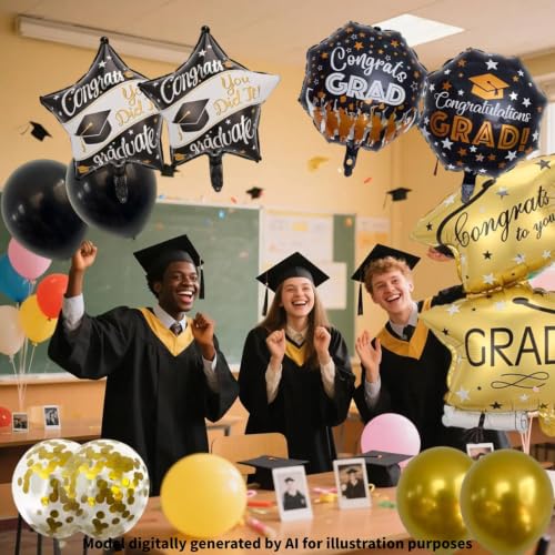 11-Piece 2026 Graduation Balloon Bouquet Set Black and Gold Party Decor